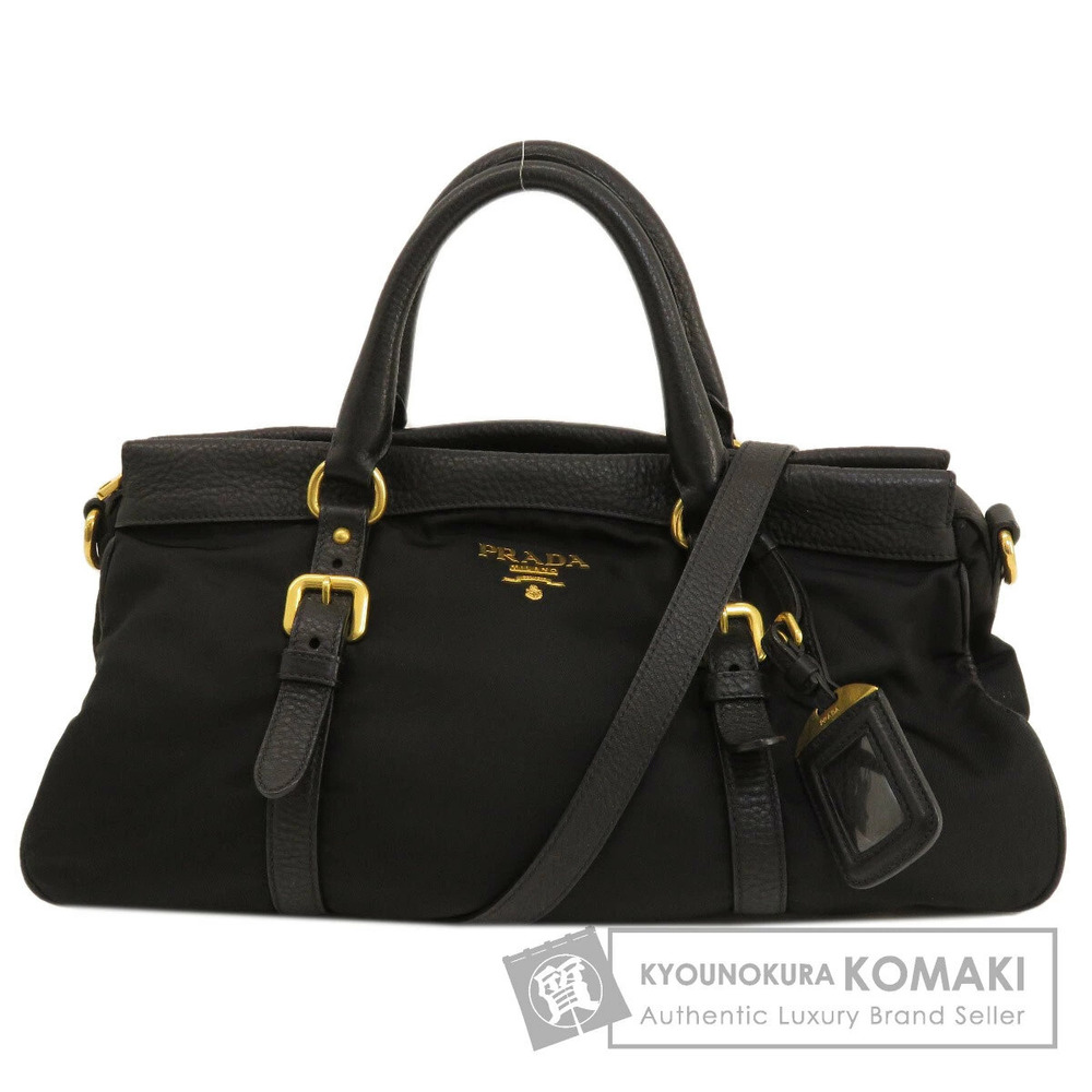 Prada Tessuto Leather Bauletto Bag black textured leather